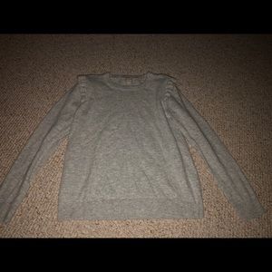 ruffle sweater, gray sweater, j. crew sweater